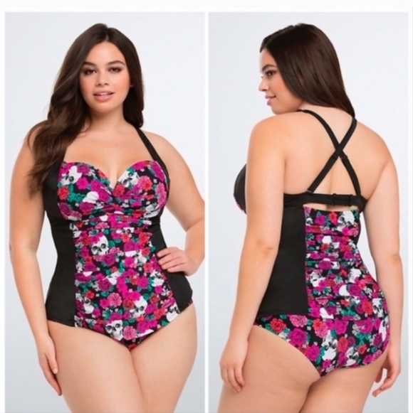 torrid Other - Torrid Pink Skull Rose One Piece Swimsuit